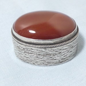 Vintage Pill Trinket Snuff Silver Box Stone Top Agate Top Coraspin Sterling Silver 925