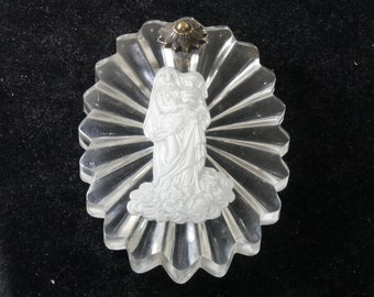 Antique Madonna & Child Cut Glass Crystal Sulphite Inclusion Paper Weight Plaque Ca 1800 1820s Baccarat Clichy