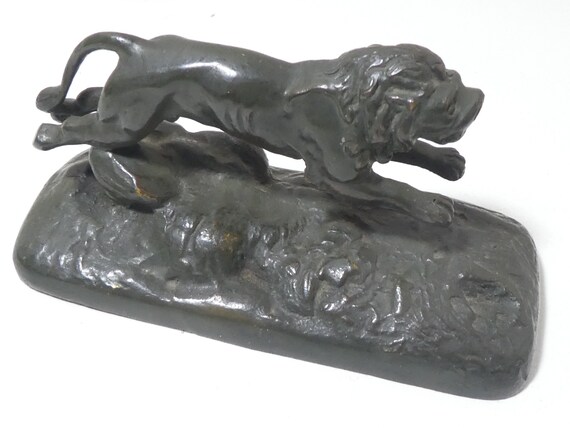 Antique Bronze Running Leaping Lion Desk Paperweight Ornament Etsy