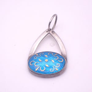 Vintage Blue and Gold Bressan Enamel Pendant Charm Sterling Silver French Handpainted Bour en Bresse