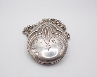 Vintage Photo Picture Locket Oval Sterling Silver Double Ornate Repousse Art Deco With Sterling Silver Belcher Chain