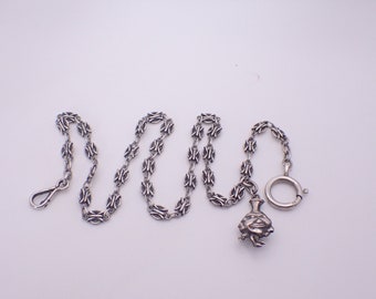 Antique French Pocket Watch Chain Fancy Link Solid Silver Hallmarked With Silver Fob