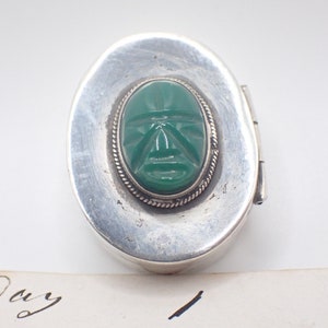 Vintage Pachuca HGO Sterling Silver Pill Box Green Stone Mask Made in Mexico