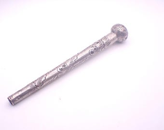 Antique Silver Walking Stick Cane Parasol Umbrella Handle Wave Detail
