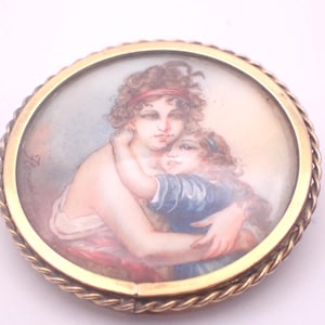 Antique Miniature Painting Portrait Brooch Pin Signed Florelli Paris French Hand Painted
