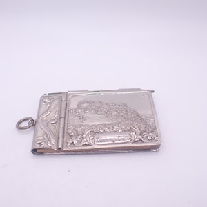 Antique Art Nouveau Aide De Memoir Note Book Fob Chatelaine Pendant Edinbourgh Castle Collectable Silver Plate