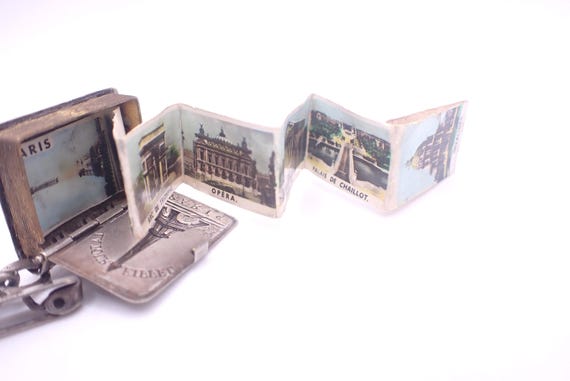 Antique Souvenir Book Brooch Pin Eiffel Tower La Tour Eiffel Fob Pendant Charm Miniature Collectable Paris View 3