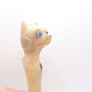Dog Head Walking Stick Cane Parasol Umbrella Handle Carved Horn Figural Glass Eyes