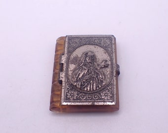 Vintage Book Traveling Miniature Rosary Locket Pendant Charm Memento Religious