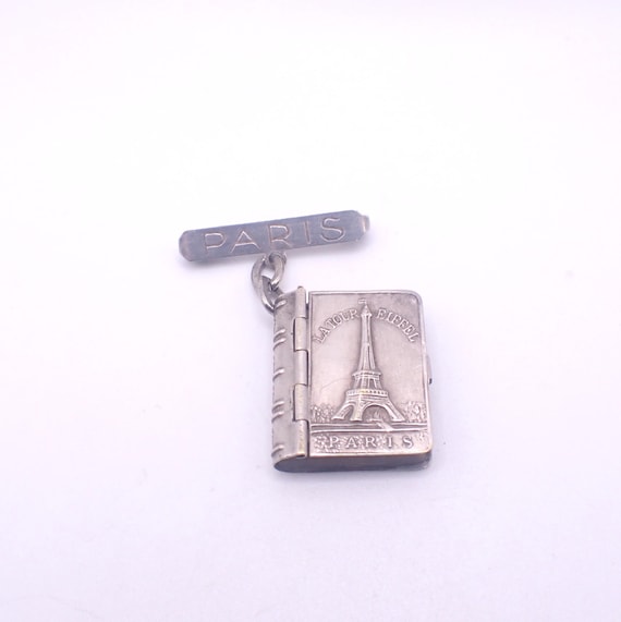 Antique Souvenir Book Brooch Pin Eiffel Tower La Tour Eiffel Fob Pendant Charm Miniature Collectable Paris