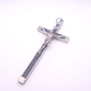 Vintage French Pectorial Cross Crucifix Inri Ebony Wood & Metal  5.25inch Large