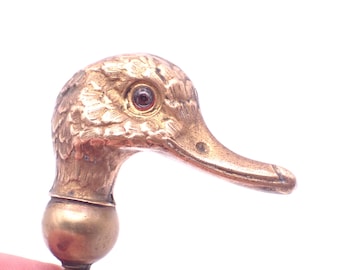 Antique Duck Head Novelty Walking Stick Cane Parasol Umbrella Handle Brass Glass Eyes