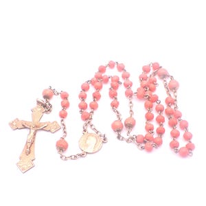 Antik Echt Coral Silber Vergoldet Vermail Gebetskette Kreuz Kruzifix Rosenkranz Rosenkranz Religiöse