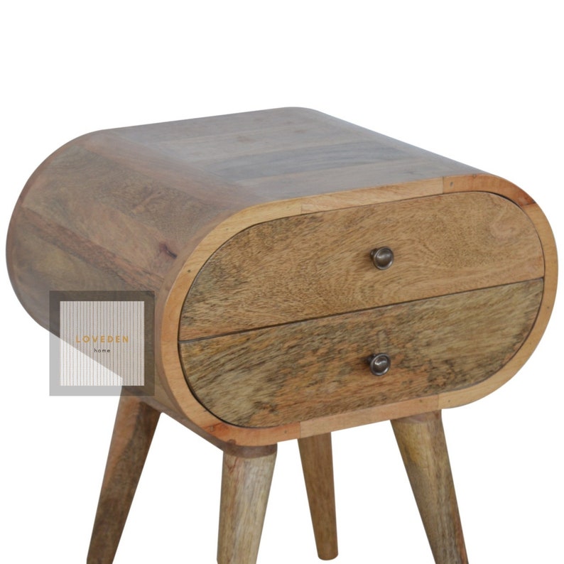 Circular Oval Bedside Table with Two Drawers in Oak Finish Etsy