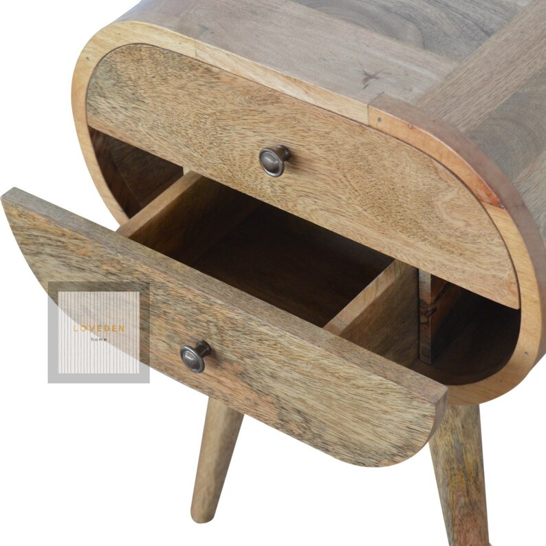 Circular Oval Bedside Table with Two Drawers in Oak Finish Etsy