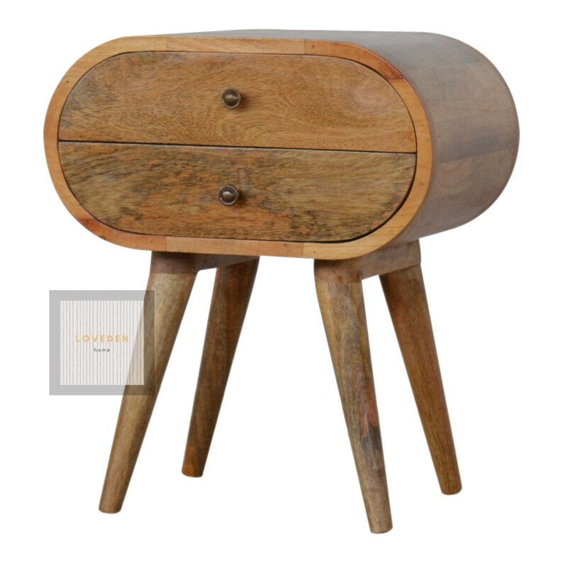 Circular Oval Bedside Table with Two Drawers in Oak Finish Etsy