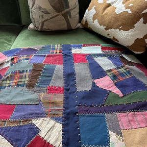 Crazy Quilt Antique Wool and Silk Embroidered Patchwork Throw
