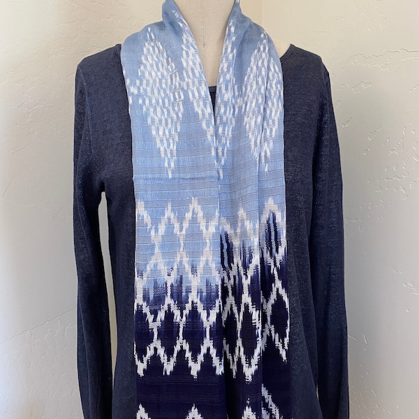 Handwoven vintage Guatemalan ikat dyed cotton scarf