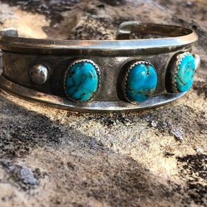 Vintage Turquoise and Silver Bracelet, Classic Navajo