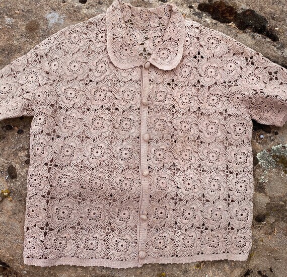 Vintage hand crocheted cotton jacket, ashes of ro… - image 4