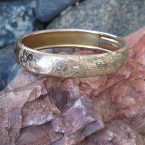 Gold Plated Vintage Floral Engraved Initial Bracelet