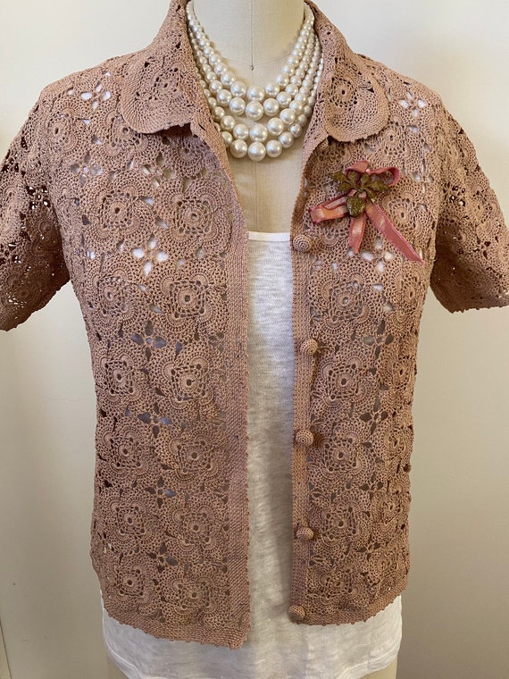 Vintage hand crocheted cotton jacket, ashes of ro… - image 5