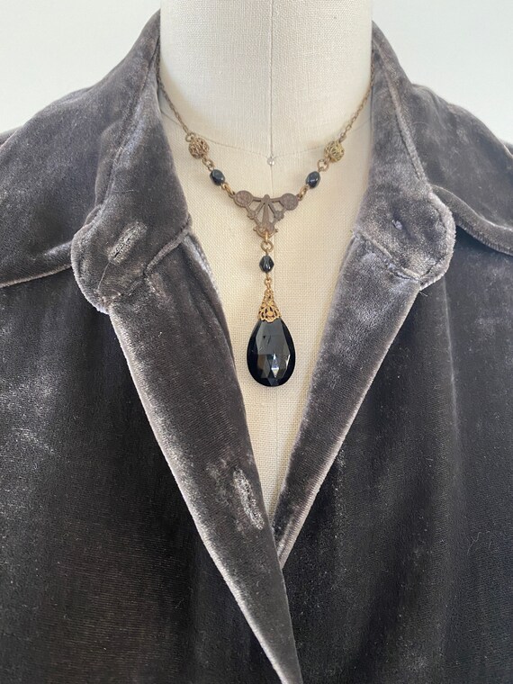 Vintage bronze and black stone necklace