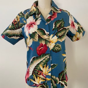 Vintage bark cloth women&#39;s Hawaiian shirt