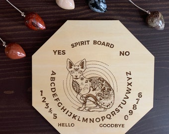 Mystic Cat pendulum spirit board includes intuitively chosen pendulum.