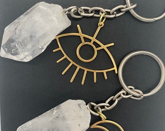 Quartz Crystal Key Chain Moon or Third Eye