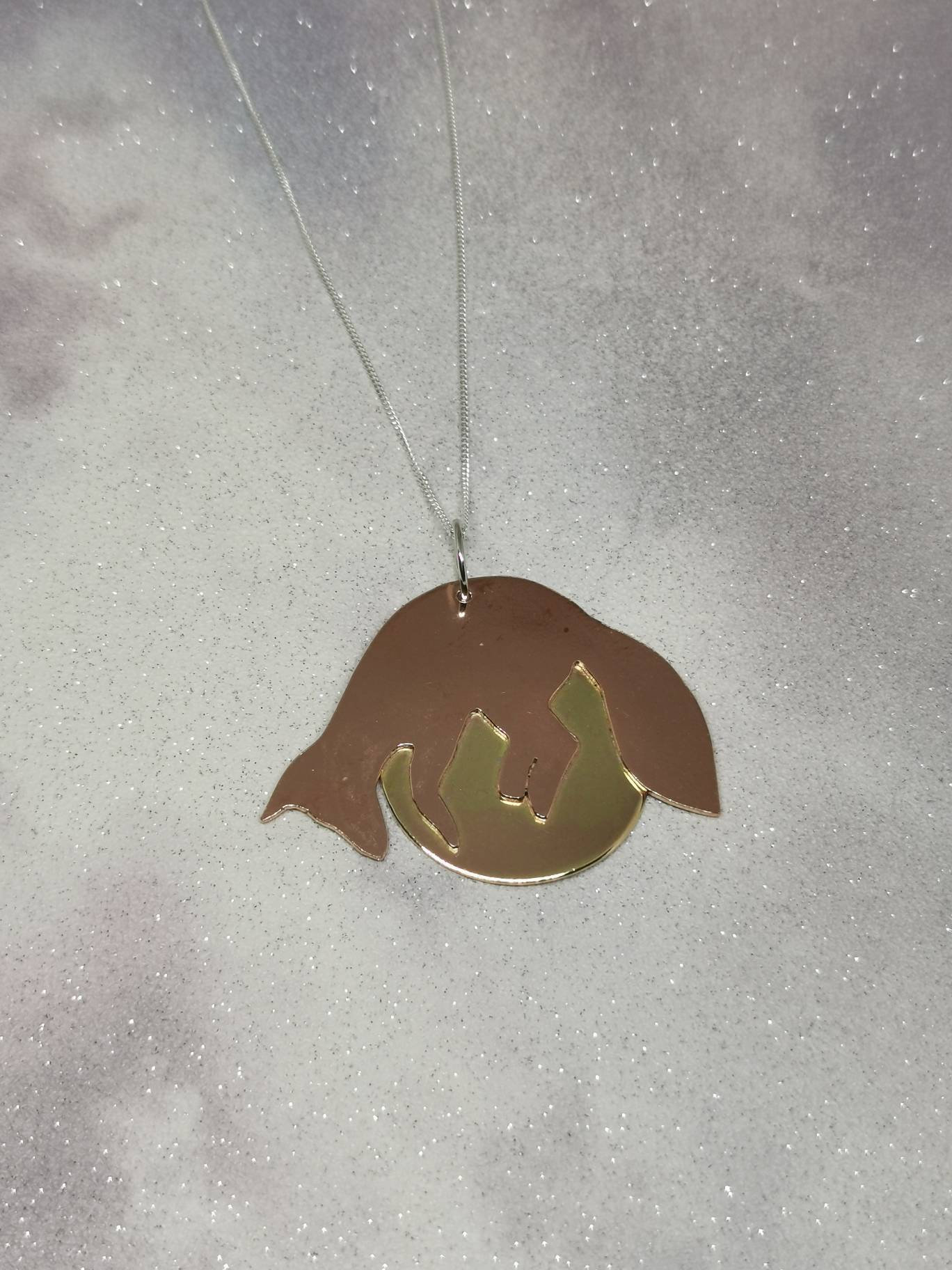 Copper fox necklace with brass moon and sterling silver chain. Etsy