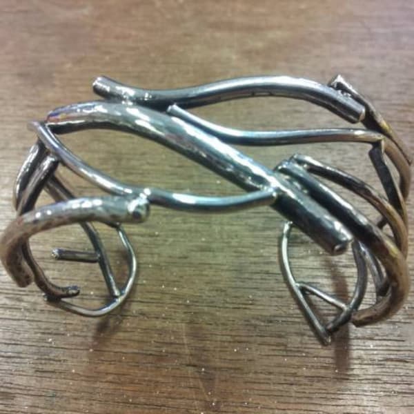SALE...Sterling silver tree branch style bracelet cuff. Hallmarked
