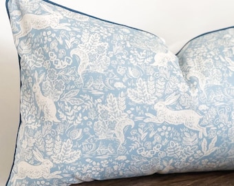 Rifle Paper Co Blue Wildwood Fable Floral Bunny Pillow Cover - Farmhouse Decor