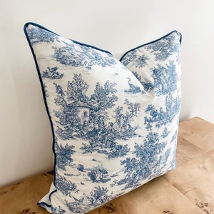 Blue & White Toile De Jouy Pillow Cover, French Country Grandmillenial Farmhouse, Decorative Accent Throw Waverly Pastoral Toile Shower Gift