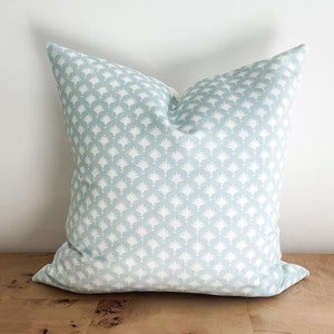 Danika Herrick Aqua Blue Tiny Palms Pillow Cover, Block Print Pillow, Floral Pillow, Grandmillenial Decor, Coastal Pillow, Decorative Pillow