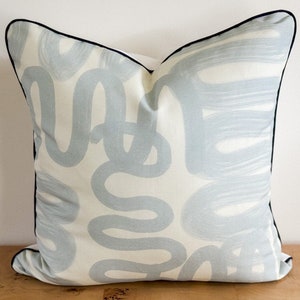 Danika Herrick Squiggle Blue and Cream Pillow Cover, Abstract Graffiti Brushstrokes, Grandmillenial  Decor, Farmhouse Decor, Throw Pillow