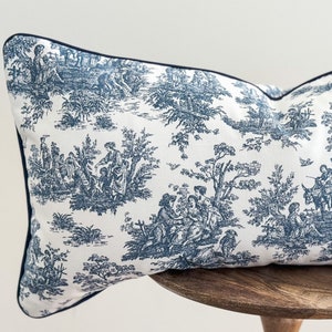 Navy Toile De Jouy Pillow Cover, Blue & White Decor, Farmhouse Decor, Grandmillenial Decor, Cottagecore Decor, Nursery Pillow, Throw Pillow