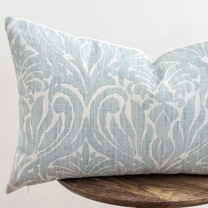 Blue and Cream Paisley Floral Pillow Cover, Abstract Swirl Decorative Throw Accent Pillow, Grandmillenial Decor, Modern Farmhouse Minimalist