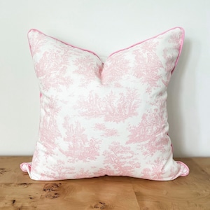 Pink & White Toile De Jouy Pillow Cover, French Country Grandmillenial Farmhouse, Decorative Accent Throw Waverly Pastoral Toile Shower Gift