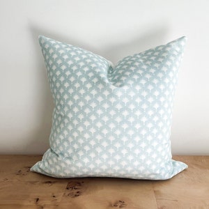 Danika Herrick Aqua Blue Tiny Palms Pillow Cover, Block Print Pillow, Floral Pillow, Grandmillenial Decor, Coastal Pillow, Decorative Pillow