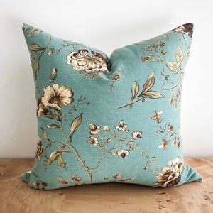 Teal & Gold Floral Pillow Cover, Grandmillenial Cottage Core French Country Decorative Accent Throw Pillow, Romantic Whimsical Decor