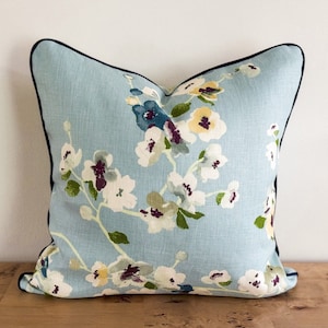 P Kaufmann Cherry Lane Peacock Blue & White Floral Blossoms Pillow Cover, Chinoiserie Grandmillenial, Bedroom Decor, Decorative Accent Throw