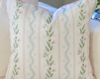 Danika Herrick Pink Vines Floral Pillow Cover - Grandmillenial Decor