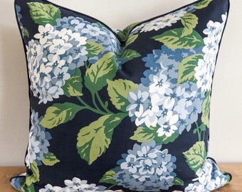 Summer Wind Navy Hydrangea Pillow Cover, Floral Pillow, Decorative Pillow, Throw Pillow, Grandmillenial, Farmhouse Decor, Cottagecore Decor