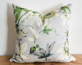 Ballard Design Lottie Gray Passion Fruit Floral Pillow Cover, LINEN Pillow, Grandmillenial Decor, Throw Pillow, Nursery Pillow, Gift for her