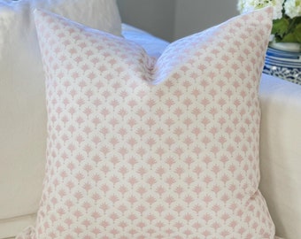 Danika Herrick Pink Tiny Palms Floral Block Print Pillow Cover - Grandmillenial Decor
