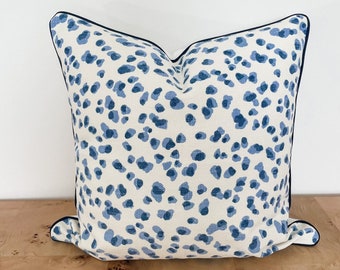 Ballard Mira BLUE & CREAM Pillow Cover, Animal Leopard Print, Polka Dot Spots, Decorative Throw Accent Pillow, Invisible Zipper