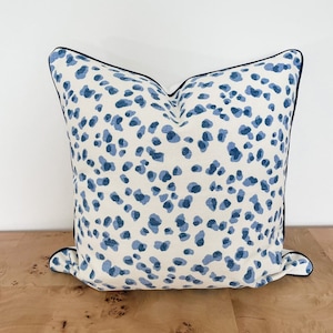 Ballard Mira BLUE & CREAM Pillow Cover, Animal Leopard Print, Polka Dot Spots, Decorative Throw Accent Pillow, Invisible Zipper