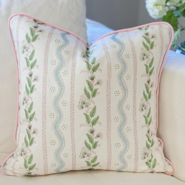 Danika Herrick Pink Vines Floral Pillow Cover in PERFORMANCE LINEN - Grandmillenial Decor