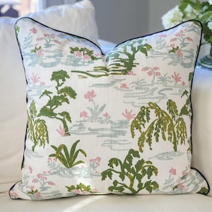 Pink Green Toile Pillow Cover, Grandmillenial Decor, Chinoiserie Pillow, Traditional Decor, Throw Pillow, Baby Shower Gift, Nursery Pillow